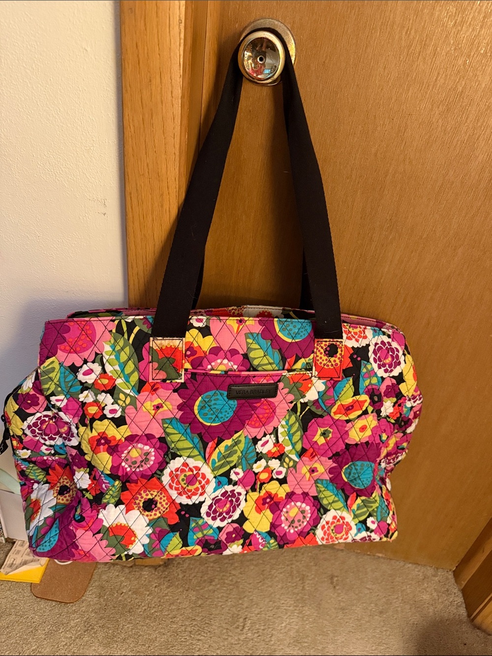 Vera Bradley Multicolor Quilted Floral Tote with Black Handles